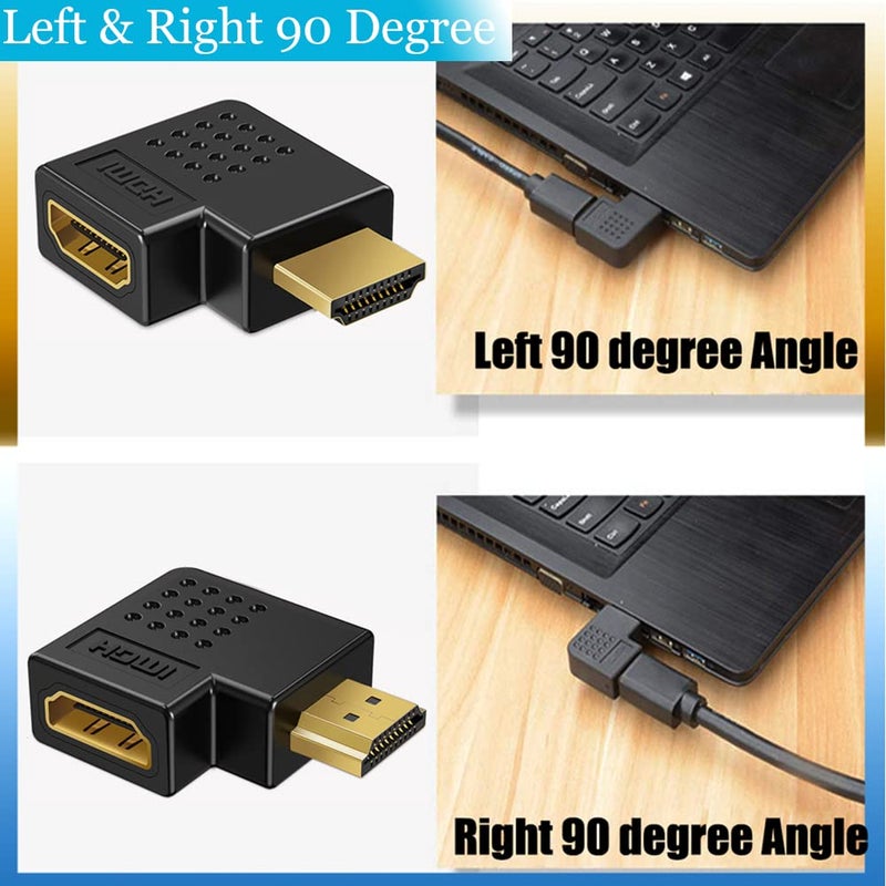 Warmstor 6 Pack HDMI 2.0 Male to Female Angled Adapter Left Right Up Down 90 270 Degree Right Angle HDMI Cable Connector Gold Plated 3D 4K Supported - Image 4